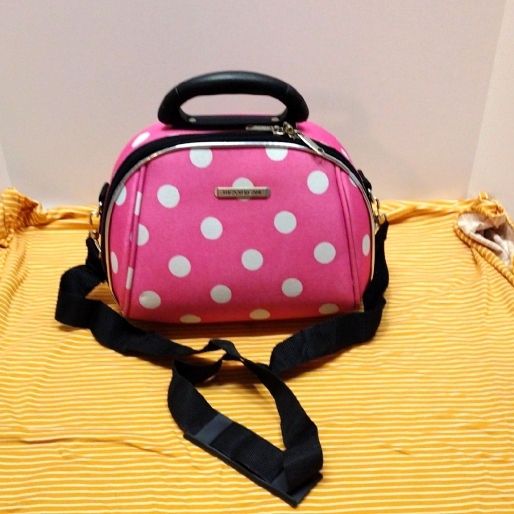 Luca Vergani Pink Polka Dot Cosmetic Bag with Shoulder Strap